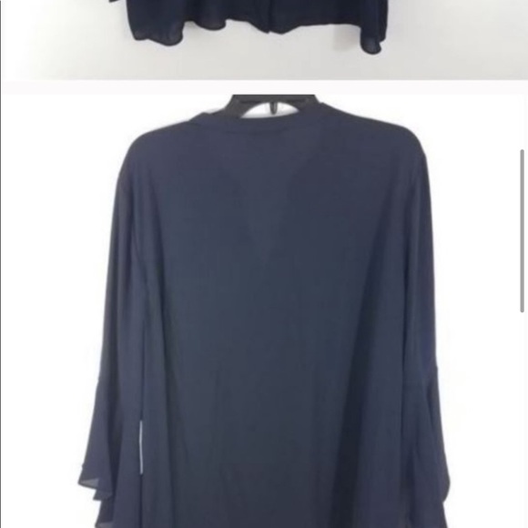 Charter Club  size XXL  black button down blouse with rose appliqué, bell sleeve - Picture 5 of 5